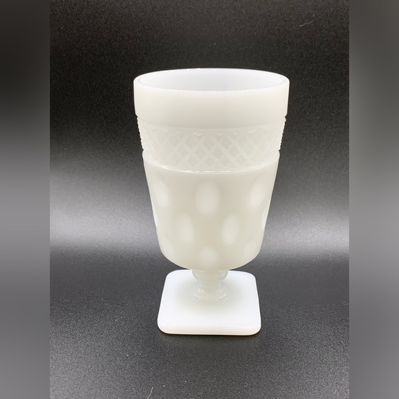 Vtg McKee Opal Milk Glass Goblet Thumbprint Pattern Replacement 1960s - Picture 3 of 4